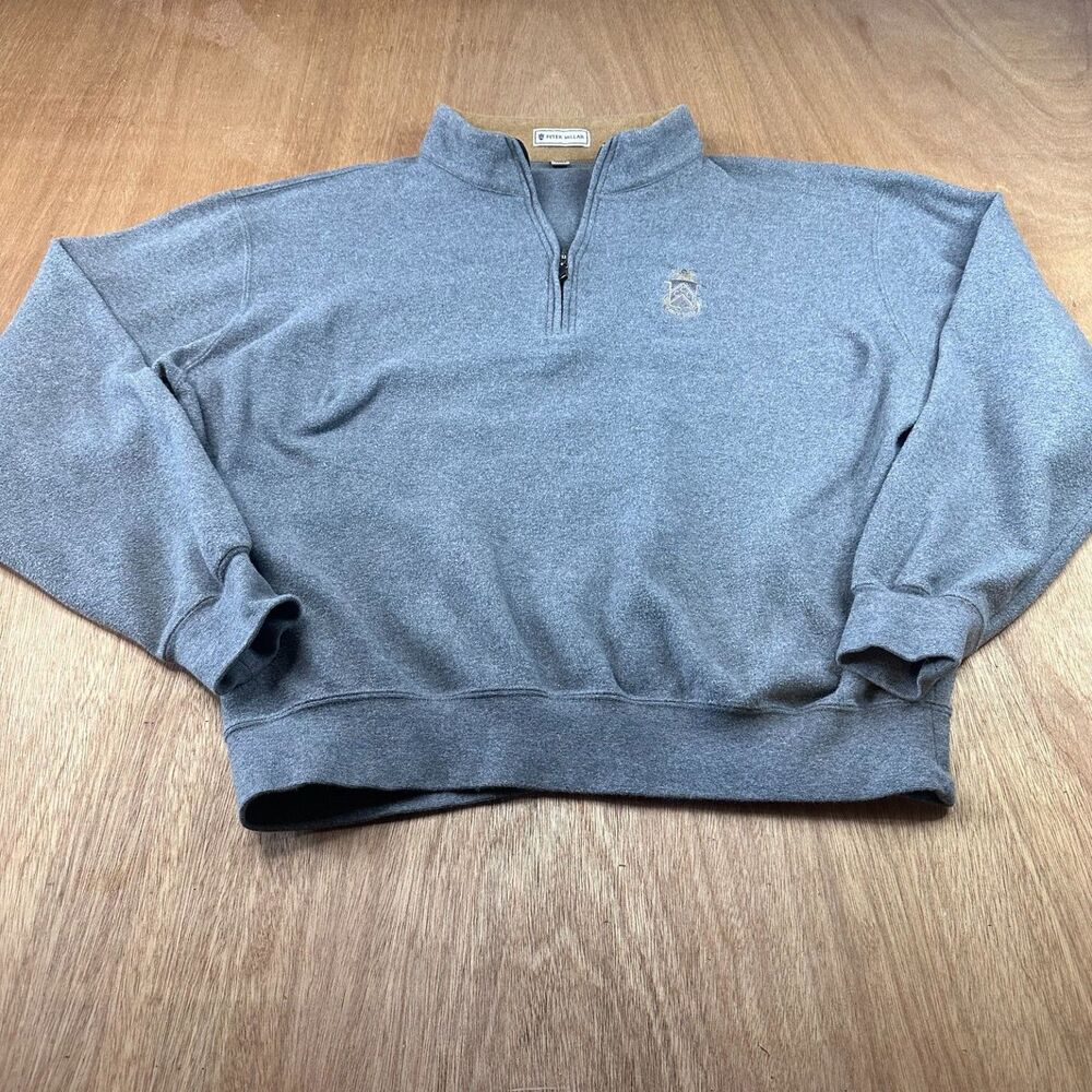 Peter Millar 1/4 Zip Pullover Men's Large Gray Cotton Golf Sweater CCC Logo